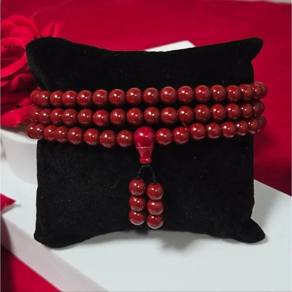 Red Cinnabar 108 Bead Wrap Bracelet Necklace Statement Zodiac Natural Jewelry